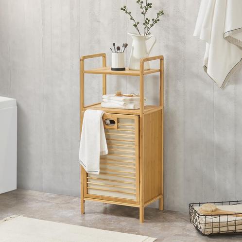 [en.casa] Bamboe wasmand Rendalen met plank 40x30x95 cm, Huis en Inrichting, Badkamer | Badkamermeubels, Nieuw, Verzenden