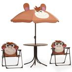 vidaXL 3-delige Bistroset voor kinderen met parasol bruin, Tuin en Terras, Verzenden, Nieuw, Textileen, 3 zitplaatsen