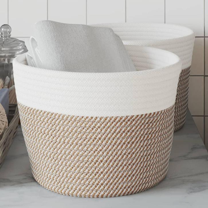vidaXL Opbergmanden 2 st Ø 24x18 cm katoen bruin en wit, Huis en Inrichting, Woonaccessoires | Schalen en Manden, Nieuw, Verzenden