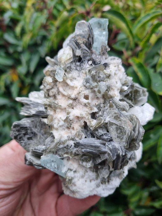 HQ perfect Aquamarine crystals with mica on matrix Kristal -, Verzamelen, Mineralen en Fossielen