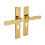 Lusso geveerd op schild cilindergat 55mm messing PVD, Ophalen of Verzenden, Nieuw, IJzer, Klink of Kruk