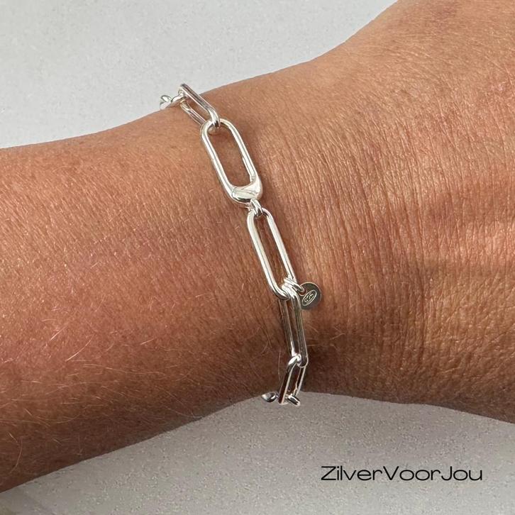 Zilveren schakelarmband 925 Italy – elegante paperclip stijl, Sieraden, Tassen en Uiterlijk, Armbanden, Nieuw, Verzenden