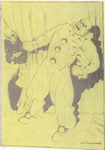 Benito Mussolini en de Dood op spotprent (lijst optie) beschikbaar voor biedingen