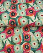 Tricot/Jersey Bloemen Groen/Roze, Nieuw, Groen