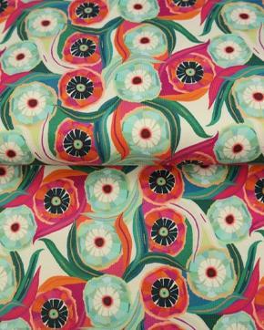 Tricot/Jersey Bloemen Groen/Roze, Hobby en Vrije tijd, Stoffen en Lappen, Groen, Nieuw