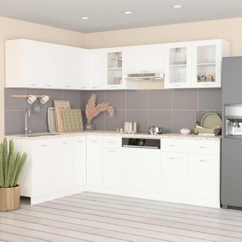 vidaXL 11-delige Keukenkastenset Lyon bewerkt hout wit, Huis en Inrichting, Keuken | Keukenelementen, Wit, Nieuw, Verzenden