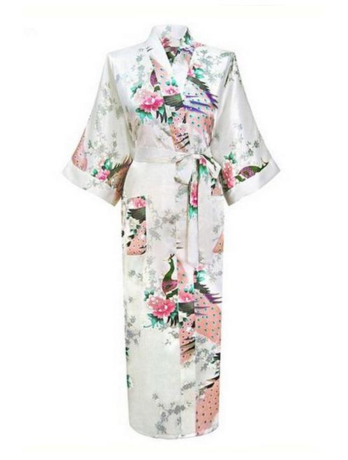 KIMU® Kimono Wit Maxi L-XL Yukata Satijn Lang Lange Witte Oc, Kleding | Dames, Carnavalskleding en Feestkleding, Nieuw, Maat 42/44 (L)