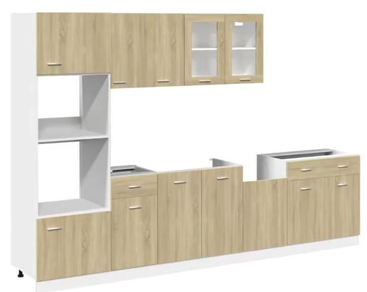 7-delige Keukenmeubelset – Witte Kasten met Glas & Opbergrui, Huis en Inrichting, Keuken | Keukenelementen, Nieuw, Verzenden