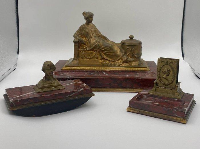 George Josef Burgstaller - Bureauset (3) - Bronze, marble, Antiek en Kunst, Antiek | Overige Antiek