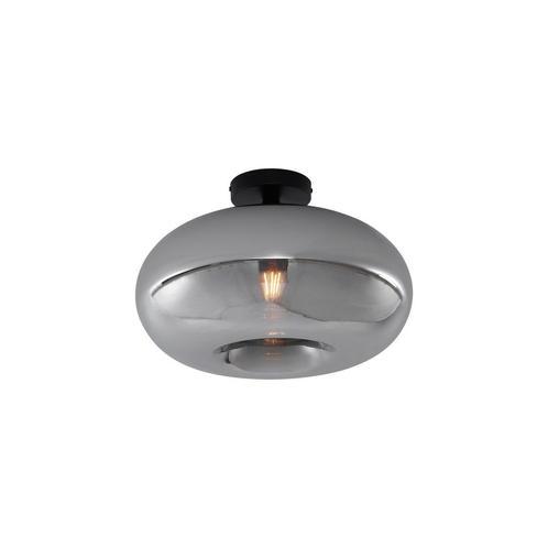 Art Deco plafondlamp zwart met smoke glas 40cm - Busa, Huis en Inrichting, Lampen | Plafondlampen, Nieuw, Metaal