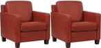 Rode leren landelijke fauteuils - poot hout bruin - Vintage, Huis en Inrichting, Fauteuils, Nieuw, Ophalen of Verzenden, Landelijk