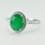 Ring Platina - 2.04ct. tw. Smaragd - Diamant - Halo, Nieuw
