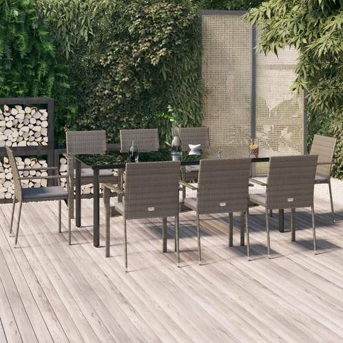 vidaXL 9-delige Tuinset met kussens poly rattan zwart en, Tuin en Terras, Tuinsets en Loungesets, Tuinset, Nieuw, 8 zitplaatsen