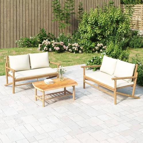 vidaXL 3-delige Loungeset met kussens bamboe crèmewit, Tuin en Terras, Tuinsets en Loungesets, Loungeset, Nieuw, Hout, Verzenden