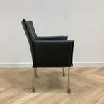 verrijdbare leder vergaderstoel / fauteuil, donker groen -, Huis en Inrichting, Stoelen, Ophalen of Verzenden, Gebruikt, Leer