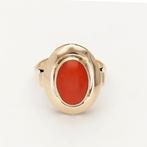 Ring - 18 karaat Geel goud Bloedkoraal, Sieraden, Tassen en Uiterlijk, Ringen, Nieuw