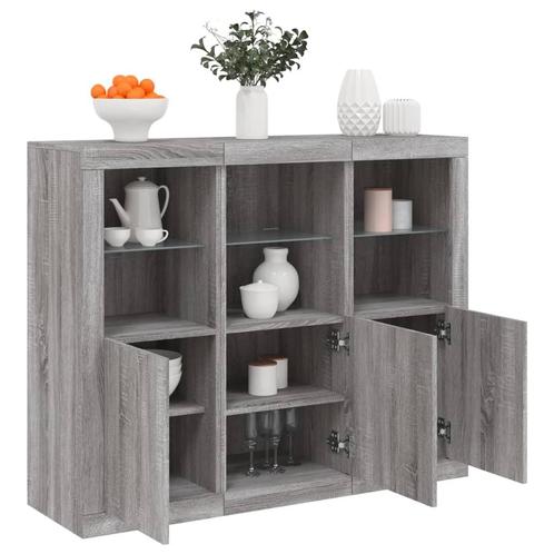 vidaXL Dressoirs met LED-verlichting 3 st bewerkt hout grijs, Huis en Inrichting, Kasten | Dressoirs, Minder dan 25 cm, Nieuw