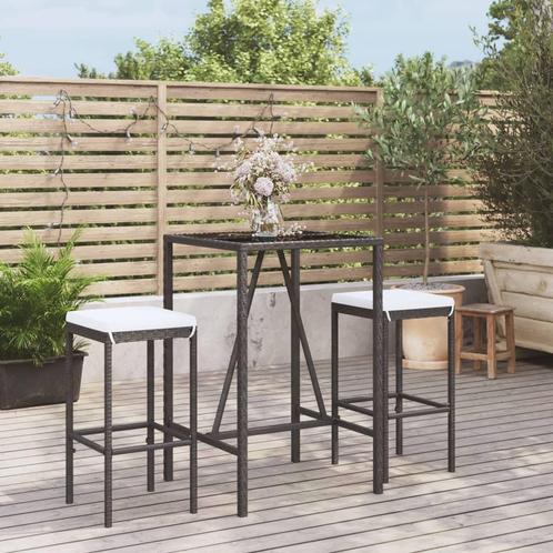 vidaXL 3-delige Tuinbarset met kussens poly rattan zwart, Tuin en Terras, Tuinsets en Loungesets, Nieuw, 2 zitplaatsen, Rotan
