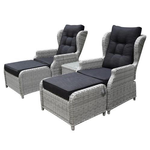 Toscane XL lounge balkonset verstelbaar 5-delig wit grijs, Tuin en Terras, Tuinsets en Loungesets, Nieuw, Wicker, Ophalen of Verzenden