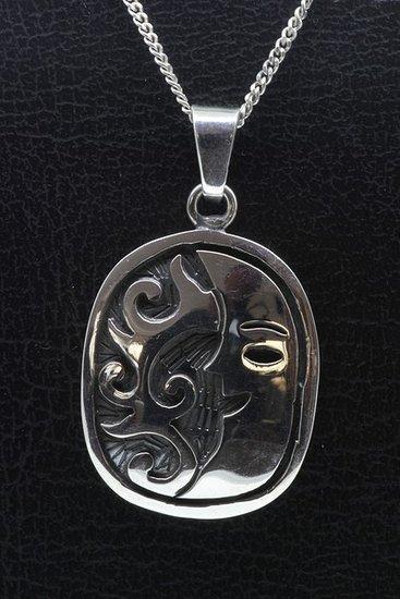 Zilveren Indiaan Zon en maan ovaal hopi style ketting hanger, Sieraden, Tassen en Uiterlijk, Kettinghangers, Verzenden