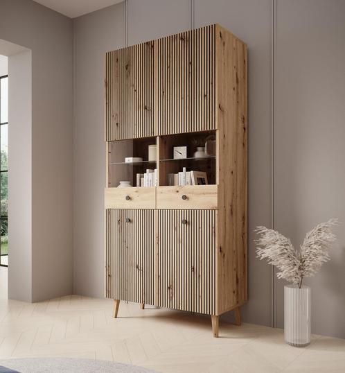 Meubella vitrinekast Bali eiken 90cm, Huis en Inrichting, Kasten | Vitrinekasten, 25 tot 50 cm, Nieuw, 150 tot 200 cm, 50 tot 100 cm
