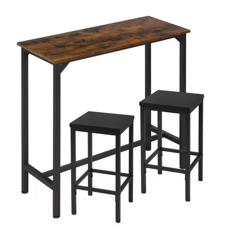 3-delige bartafelset industrieel – houtlook met 2 krukken, Huis en Inrichting, Barren, Nieuw, Inclusief barstoelen, Verzenden