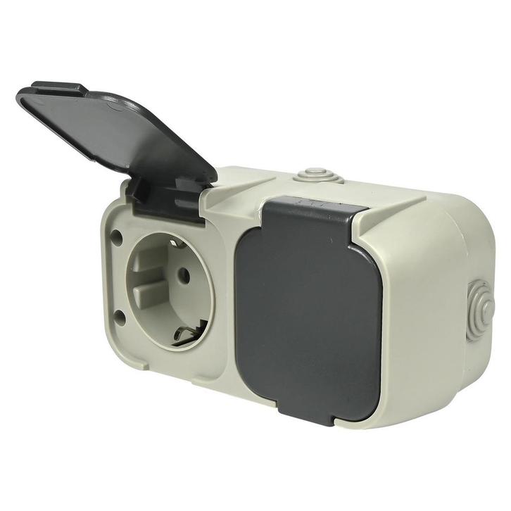 Benson Dubbel stopcontact - waterdicht - IP54 - 16A - gri..., Doe-het-zelf en Verbouw, Elektra en Kabels, Nieuw, Ophalen of Verzenden