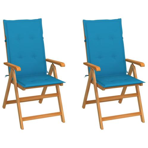 vidaXL Tuinstoelen 2 st met blauwe kussens massief teakhout, Tuin en Terras, Tuinstoelen, Nieuw, Teakhout, Verzenden