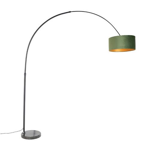 Booglamp zwart velours kap groen met goud 50 cm - XXL, Huis en Inrichting, Lampen | Vloerlampen, Nieuw, Overige materialen, 200 cm of meer