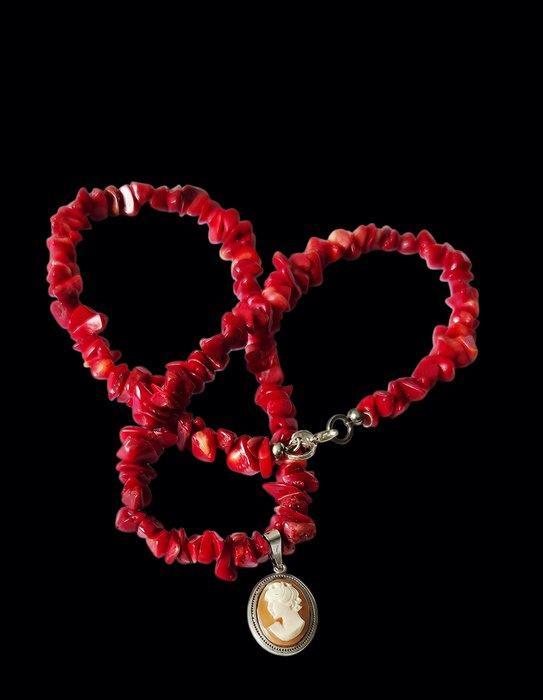 Zonder Minimumprijs - Ketting met hanger Zilver, Red coral, Sieraden, Tassen en Uiterlijk, Antieke sieraden