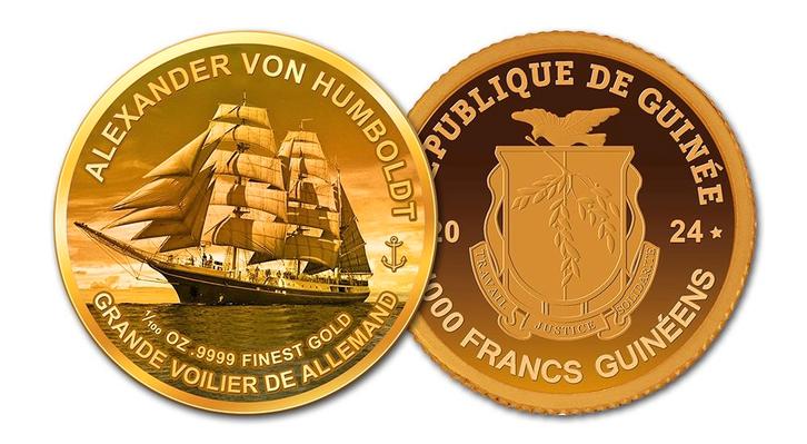 24 karaat Gouden munt Tallship Alexander von Humboldt 2024, Postzegels en Munten, Munten | Nederland, Verzenden