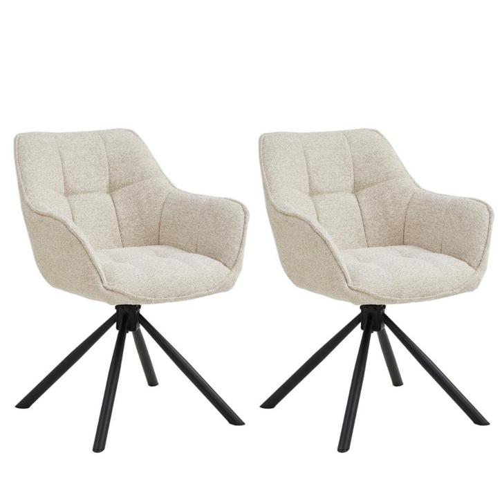 Set van 2 Eetkamerstoelen – Taupe/Zand – Met Armleuning –, Huis en Inrichting, Stoelen, Ophalen of Verzenden