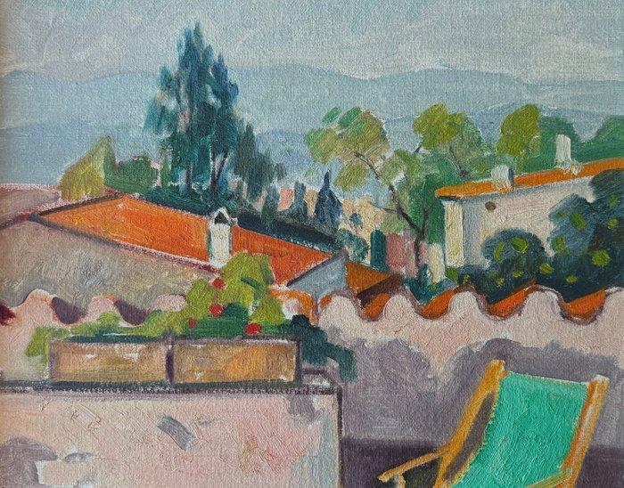 Rafael Durán Benet (1931–2015) - Terraza con silla verde, Antiek en Kunst, Kunst | Schilderijen | Klassiek