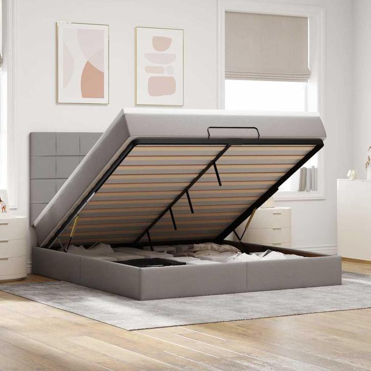 vidaXL Ottoman bed met matras 180x200cm stof taupe, Huis en Inrichting, Slaapkamer | Bedden, 80 cm, 200 cm, Eenpersoons, Nieuw