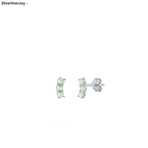 Zilveren witte opaal rij oorstekers rhodium, Sieraden, Tassen en Uiterlijk, Oorbellen, Nieuw, Verzenden