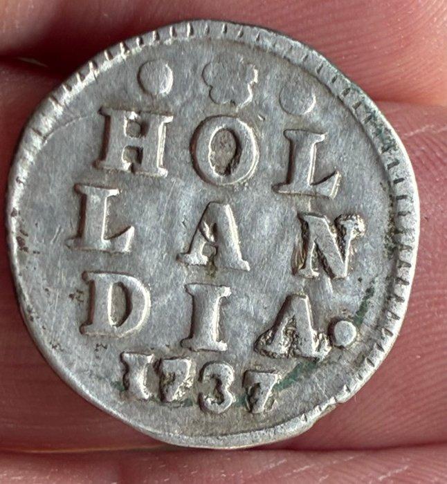 Nederland, Holland 2 Stuiver (dubbele wapenstuiver) 1737, Postzegels en Munten, Munten | Nederland