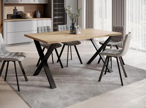 Meubella | Eettafel zwarte poten eiken 160 cm industrieel, Huis en Inrichting, Tafels | Eettafels, 150 tot 200 cm, Nieuw, 50 tot 100 cm