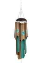 Bamboe windgong gong turquoise bloem 6 buizen 45 cm, Tuin en Terras, Tuinwanddecoratie, Nieuw, Verzenden