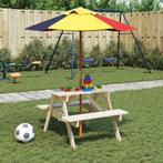 vidaXL Picknicktafel voor 4 kinderen met parasol massief, Verzenden, Nieuw, Hout