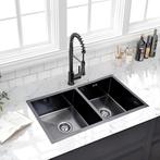 Dubbele Spoelbak | Wasbak | 87x44x20cm | RVS | Zwart, Huis en Inrichting, Keuken | Keukenelementen, Verzenden, Nieuw