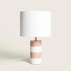 ACTIE: Moderne tafellamp houten voet wit & bruin Moos FOIR, Huis en Inrichting, Lampen | Tafellampen, Nieuw, Verzenden