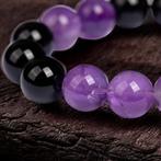 Armband van amethist en zwarte onyx – 12,5 mm bollen -