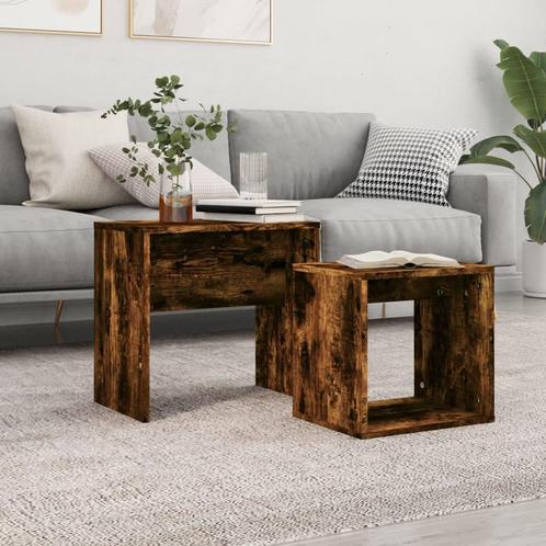 vidaXL 2-delige Tafeltjesset bewerkt hout gerookt, Huis en Inrichting, Tafels | Salontafels, Nieuw, Minder dan 50 cm, Overige houtsoorten