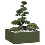 vidaXL Plantenbak 100x100x40 cm staal olijfgroen, Verzenden, Nieuw, Metaal