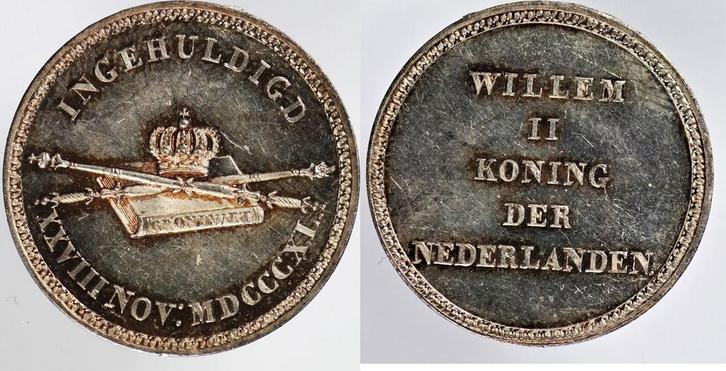 Silver medal Strooipenning inhuldiging van Koning Willem Ii, Postzegels en Munten, Penningen en Medailles, Verzenden
