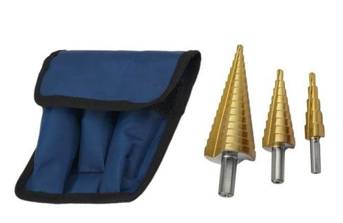 3 delige set stappenboren in opbergzakje, Doe-het-zelf en Verbouw, Gereedschap | Handgereedschap, Nieuw, Ophalen of Verzenden