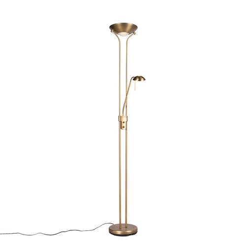 Vloerlamp brons met leeslamp incl. LED en dimmer - Diva 2, Huis en Inrichting, Lampen | Vloerlampen, Nieuw, Overige materialen