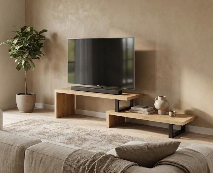 Uitschuifbaar Tv meubel Brandy eikenhout 140 - 230 cm, Huis en Inrichting, Kasten | Televisiemeubels, Nieuw, Ophalen of Verzenden