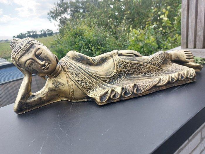Beeld, 70 cm long gold colored bronze Buddha statue - 25 cm, Antiek en Kunst, Curiosa en Brocante