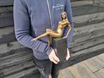 Beeld, Large Bronze Posing Lady on Marble - 33 cm - Brons,